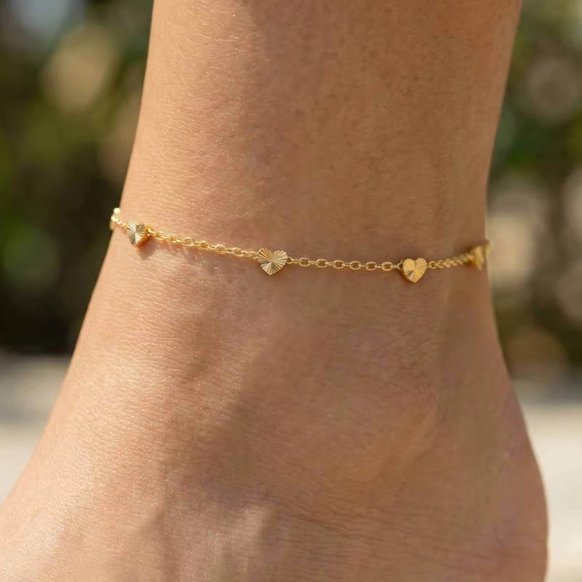 Glamon Golden Love Anklet – Waterproof Heart Chain Ankle Bracelet for Her