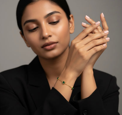Glamon Green Zircon Bracelet – Gold Coated Luxury Chain Bracelet for Women | Emerald-Tone Zircon Stones | Adjustable Elegant Gift Jewelry for Daily Wear & Special Occasions