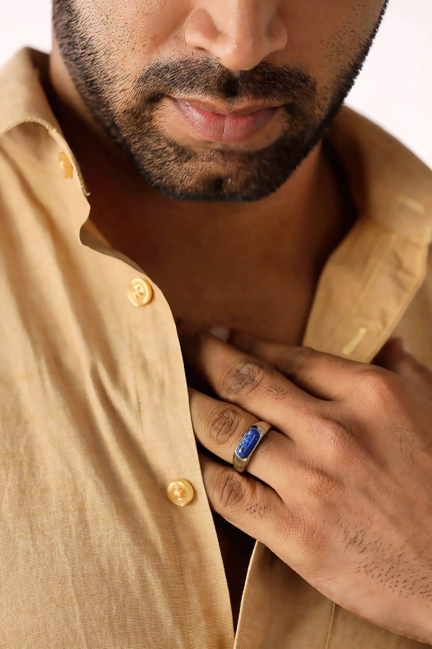 Glamon Lapis Ring – Natural Lapis Lazuli Stone Ring for Men | Premium 316L Stainless Steel | Waterproof