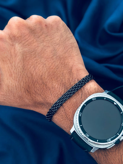 Glamon Astra Mesh Bracelet – 6mm Black Stainless Steel Bracelet for Men | Waterproof & High Quality