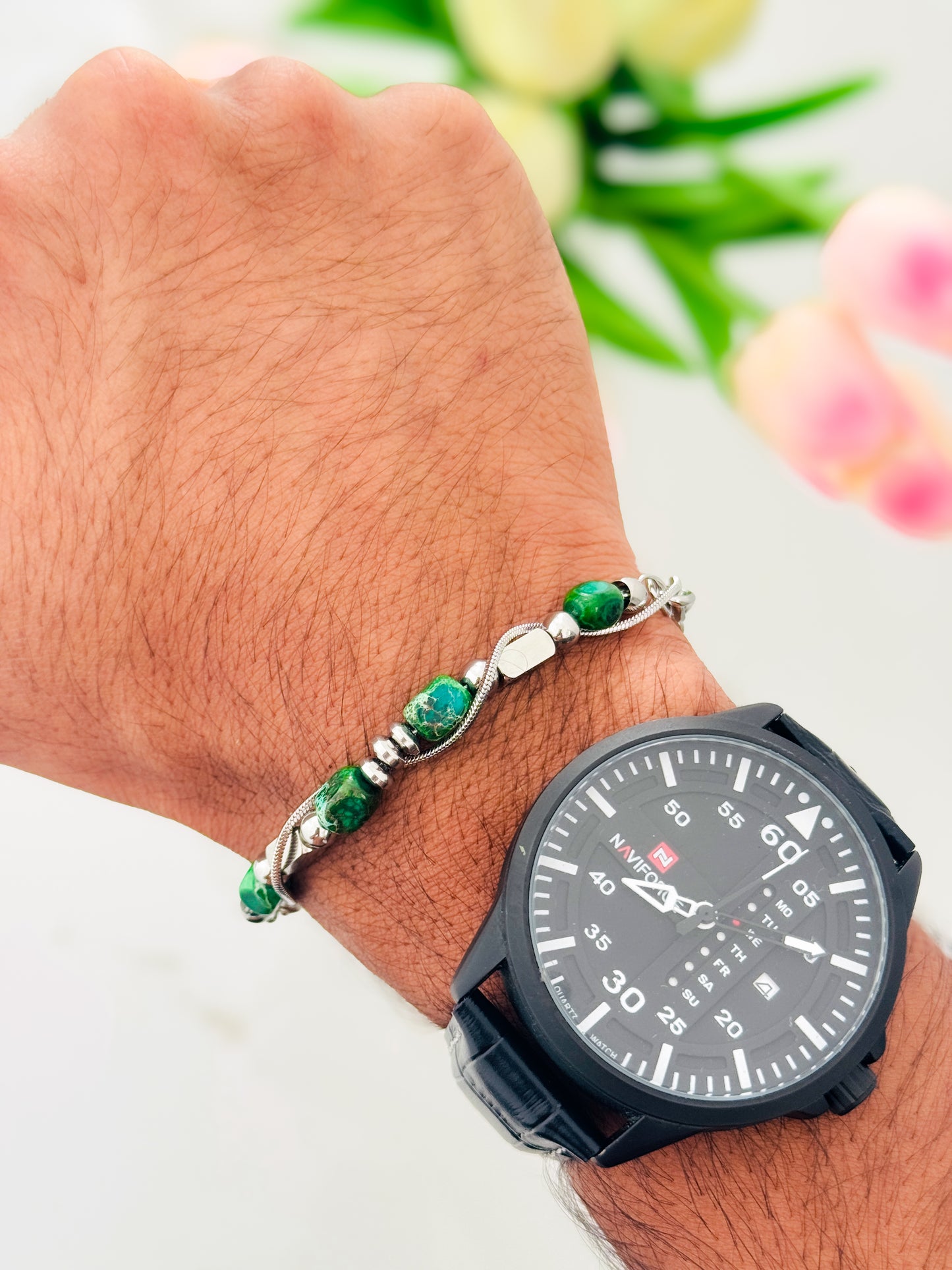 Glamon TerraBox Green Jasper Stone Bracelet – Durable Stainless Steel Luxury Men’s Bracelet