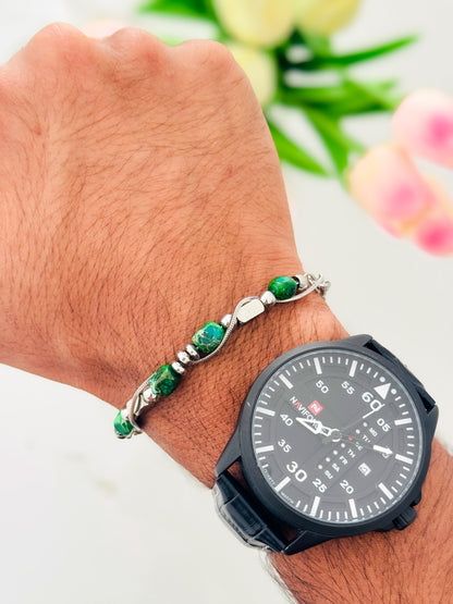 Glamon TerraBox Green Jasper Stone Bracelet – Durable Stainless Steel Luxury Men’s Bracelet