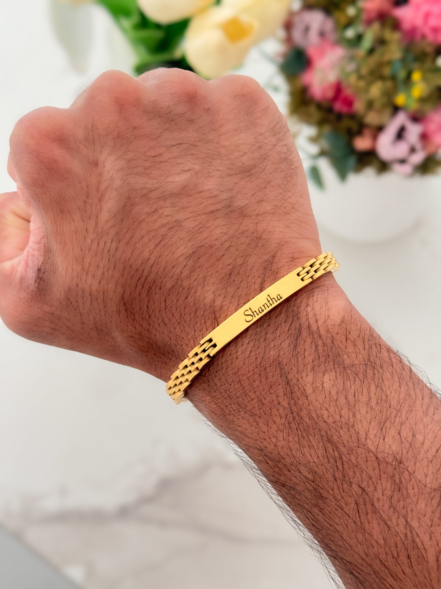 Glamon Personalized Name Engraved Bracelet for Men – Custom Gold Coated Bracelet Gift for Boyfriend Sri Lanka