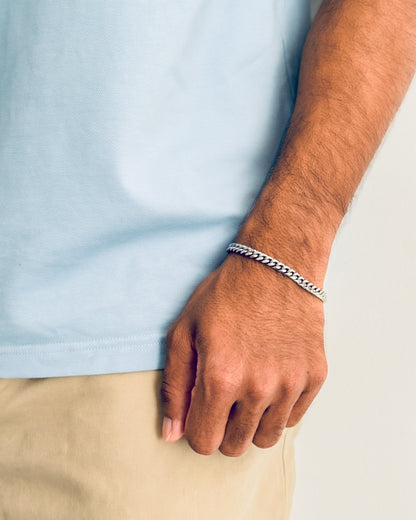 Glamon 5mm Silver Cuban Link Bracelet for Men High Polish Waterproof Premium Stainless Steel Luxury Chain Bracelet | Gift for Him