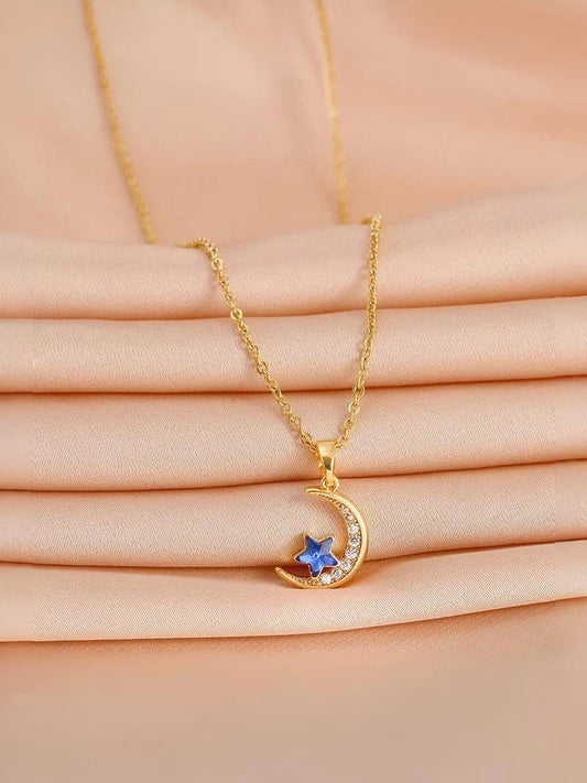 Glamon Moon Blue Star Pendant necklace for girls