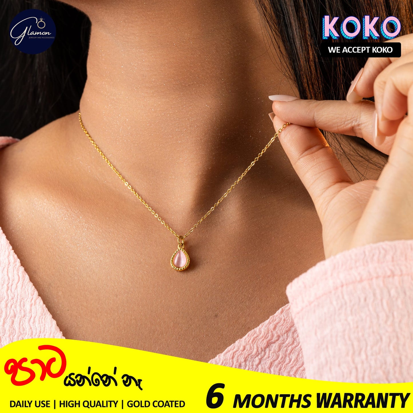 Glamon Amber Glow Necklace For Girls - Nature Cat Eye Stone