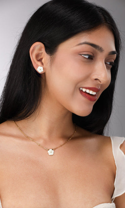 Glamon Sakura flower gold coated earrings and necklace set for women Sri Lanka