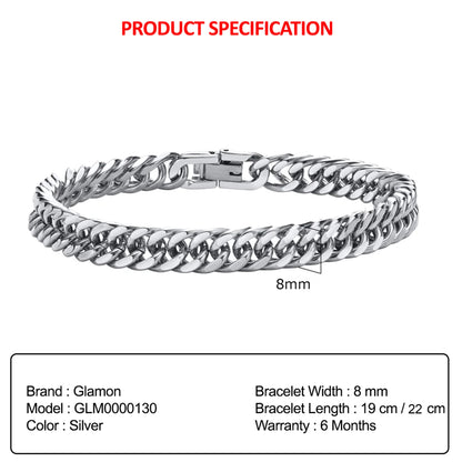 Glamon Luxury 8mm Cuban Link Bracelet for Men | Premium 316L Stainless Steel | Waterproof Mens Bracelet Gift