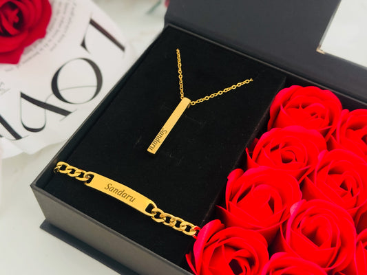 Valentine Special Jewelry Gift Box - name necklace name bracelet with roses gift box and bag-GOLD/SILVER