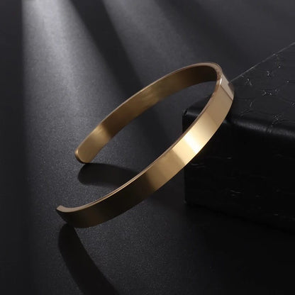 Glamon 6mm Oval Shape Cuff Bangle Stainless Steel Silver Bracelet for Men Women