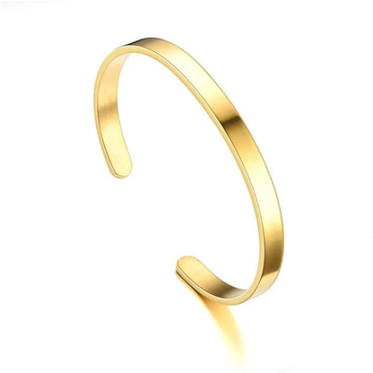 Glamon 6mm Oval Shape Cuff Bangle Stainless Steel Silver Bracelet for Men Women