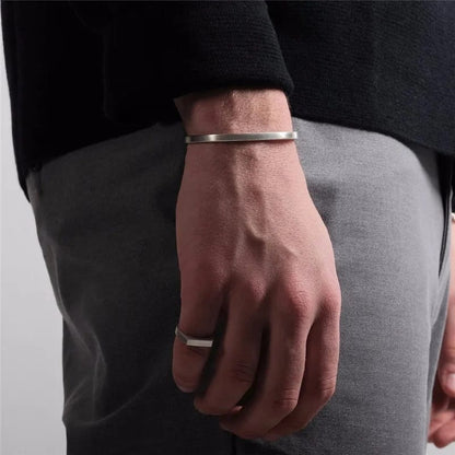 Glamon 6mm Oval Shape Cuff Bangle Stainless Steel Silver Bracelet for Men Women