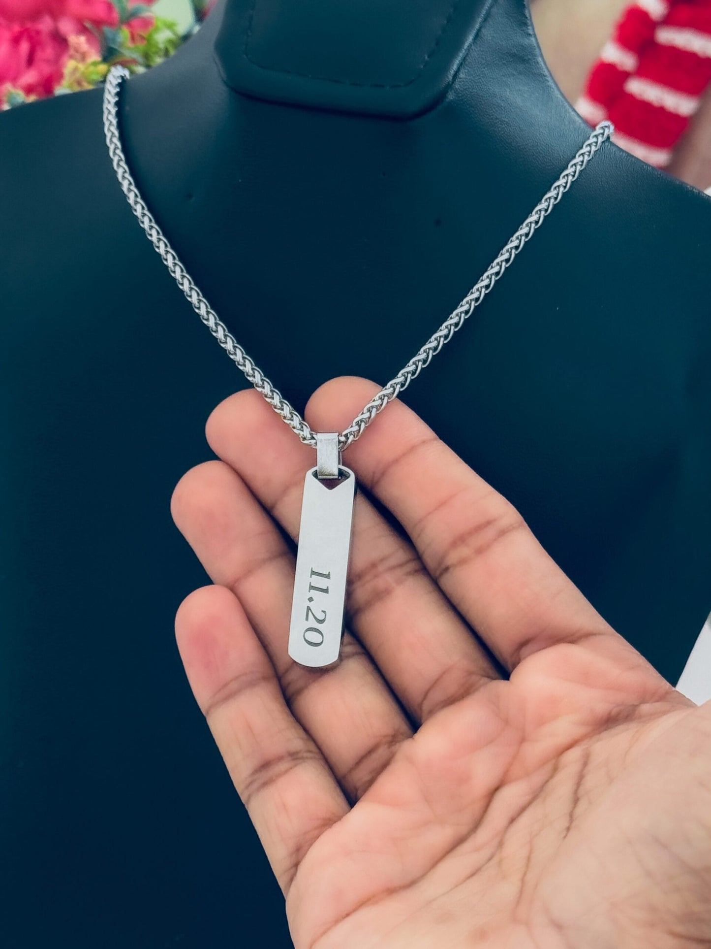 Glamon Wheat Chain With Customized Name Pendant -SILVER
