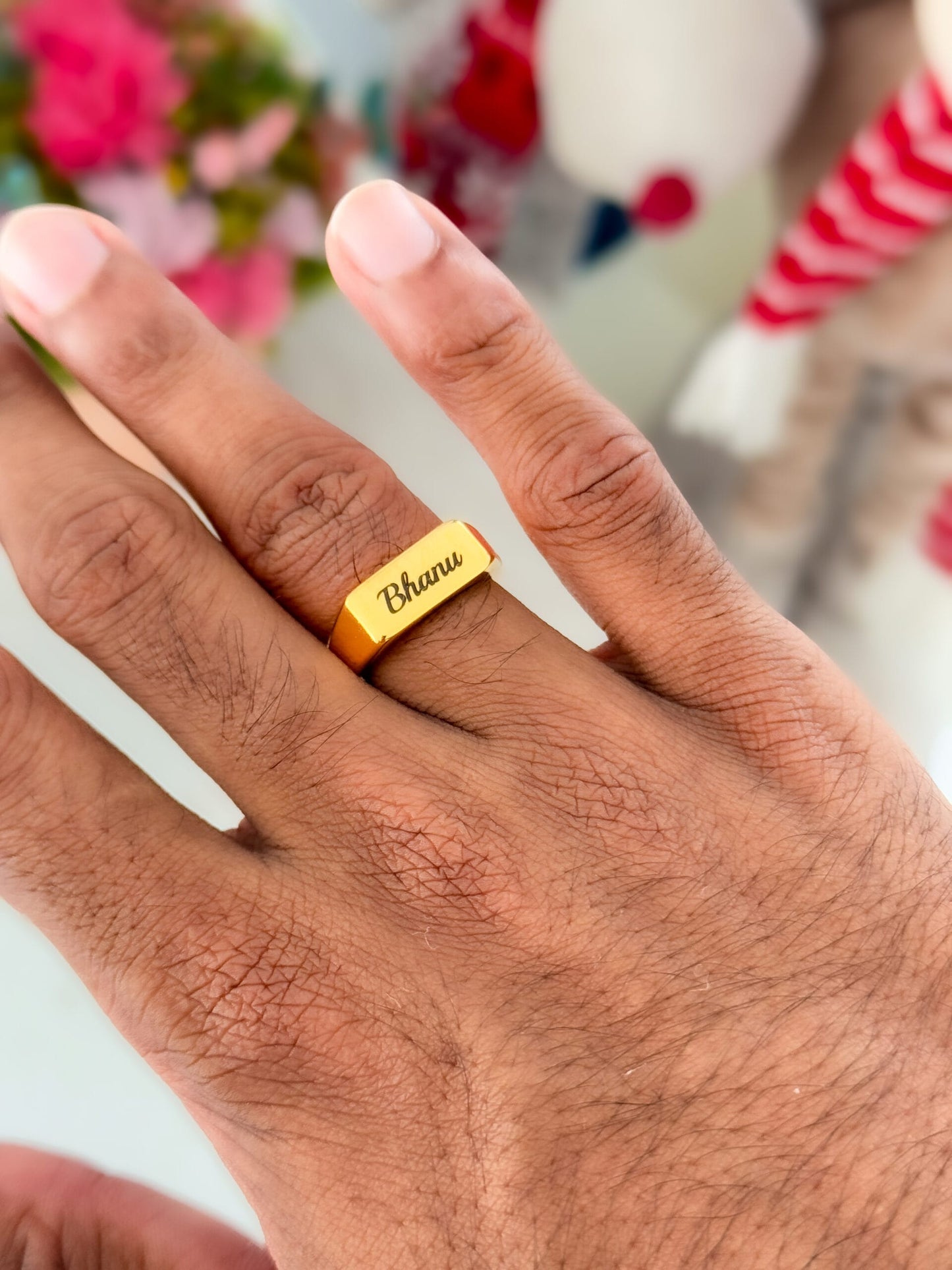 Glamon Customized Name Engraved Ring For Men -GOLD