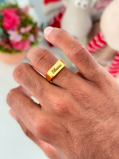 Glamon Customized Name Engraved Ring For Men -GOLD