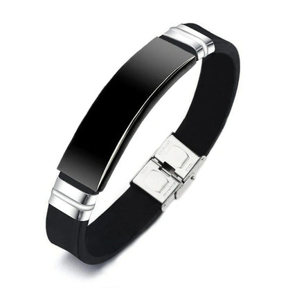Black Silver Color Stainless Steel Men's Name Bracelet Silicone Chain Bracelet Customized