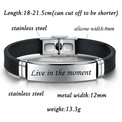 Black Silver Color Stainless Steel Men's Name Bracelet Silicone Chain Bracelet Customized