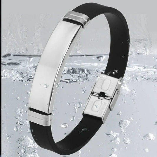 Black Silver Color Stainless Steel Men's Name Bracelet Silicone Chain Bracelet Customized