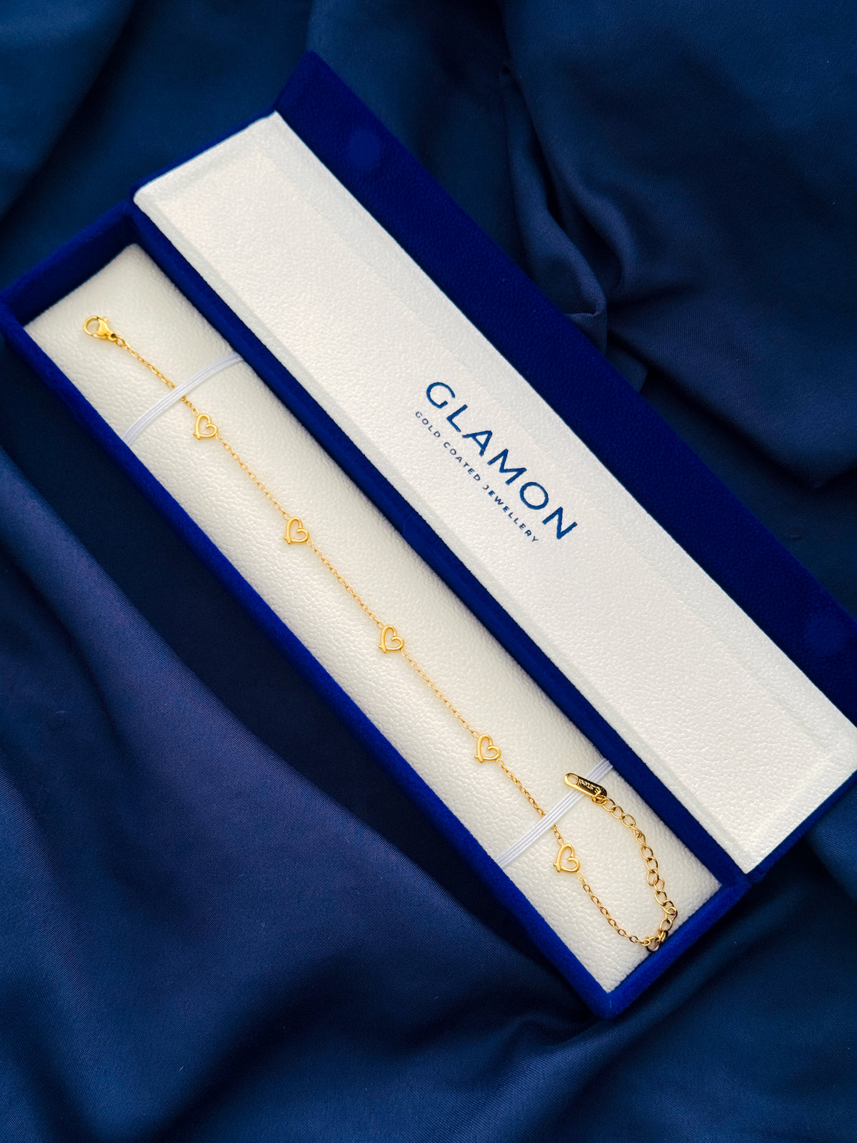 Glamon Love Link Gold Anklet for Women – Heart Charm Ankle Bracelet, Gold-Coated Stainless Steel Waterproof Jewellery, Romantic Gift for Her in Sri Lanka