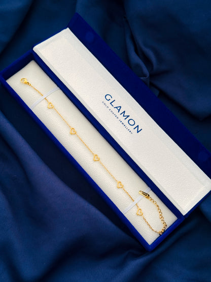 Glamon Love Link Gold Anklet for Women – Heart Charm Ankle Bracelet, Gold-Coated Stainless Steel Waterproof Jewellery, Romantic Gift for Her in Sri Lanka