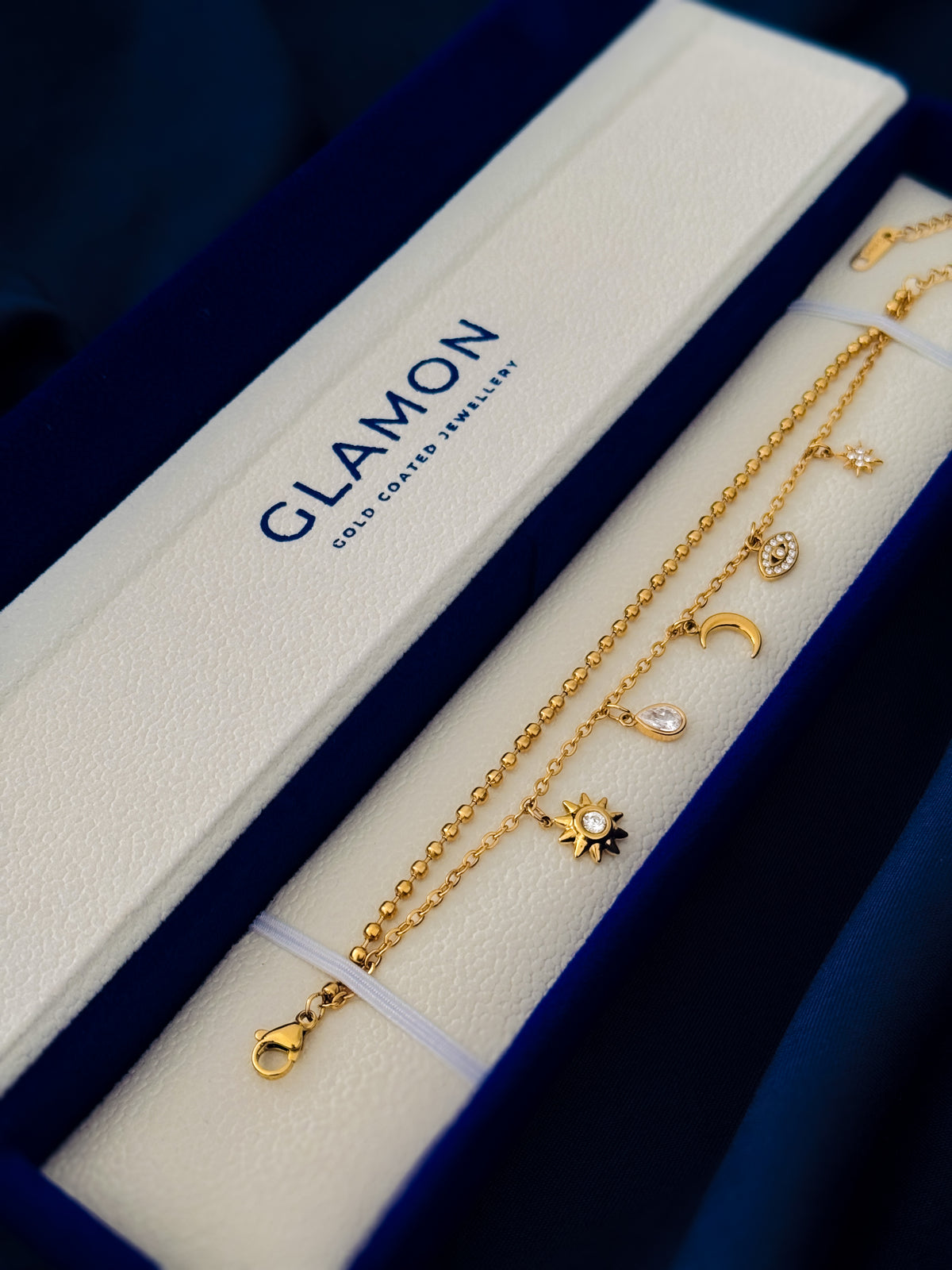 Glamon Luna Fiora Gold Bracelet for Women – Gold-Coated Stainless Steel Charm Bracelet, Waterproof Luxury Jewellery Gift for Her