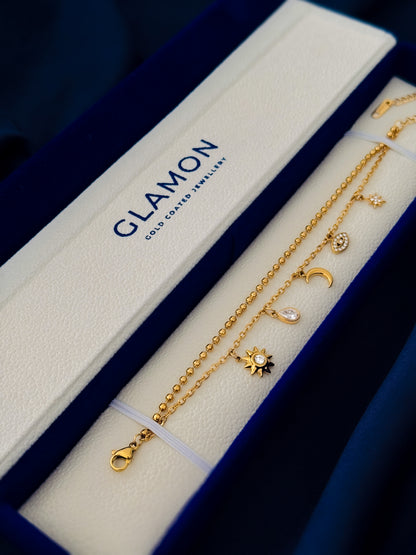 Glamon Luna Fiora Gold Bracelet for Women – Gold-Coated Stainless Steel Charm Bracelet, Waterproof Luxury Jewellery Gift for Her