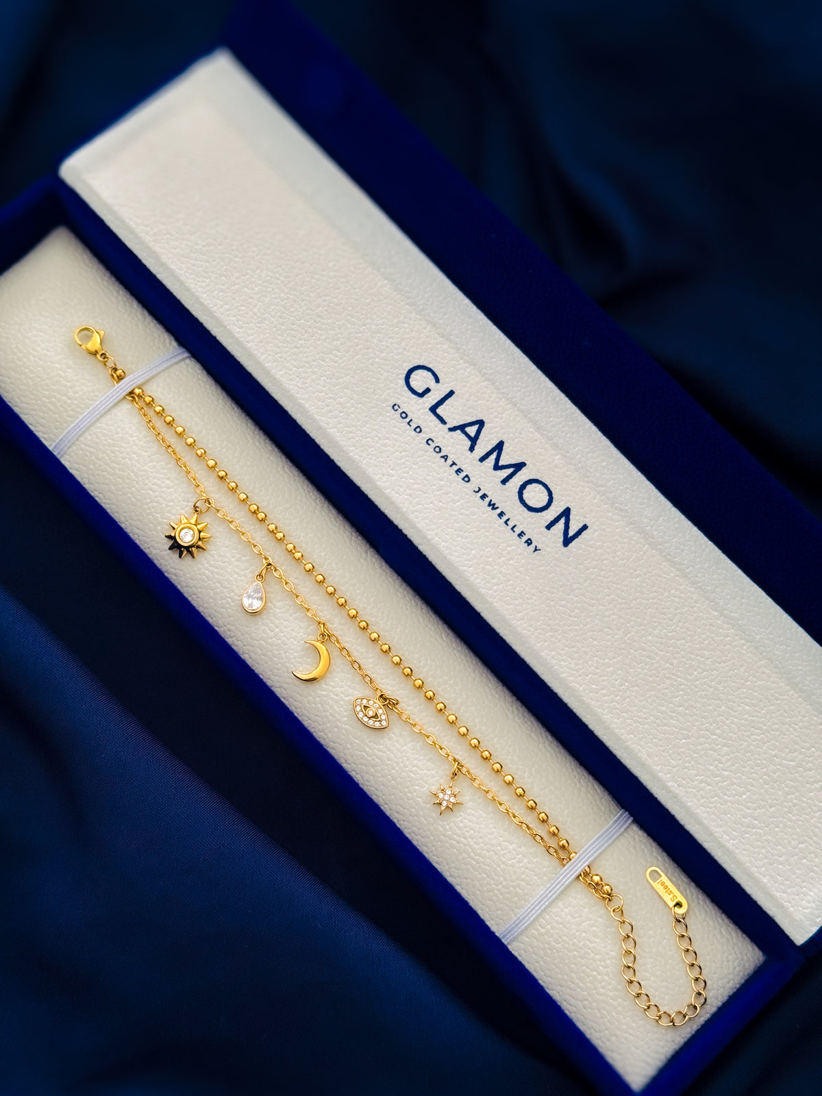 Glamon Luna Fiora Gold Bracelet for Women – Gold-Coated Stainless Steel Charm Bracelet, Waterproof Luxury Jewellery Gift for Her