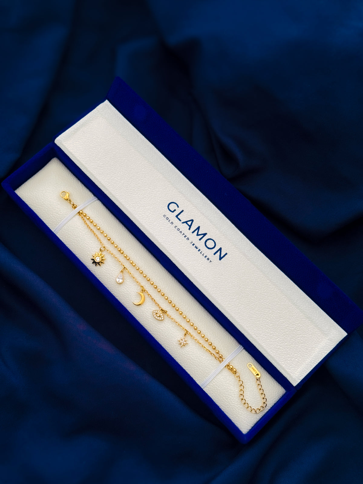 Glamon Luna Fiora Gold Bracelet for Women – Gold-Coated Stainless Steel Charm Bracelet, Waterproof Luxury Jewellery Gift for Her