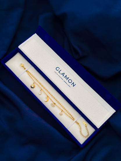 Glamon Luna Fiora Gold Bracelet for Women – Gold-Coated Stainless Steel Charm Bracelet, Waterproof Luxury Jewellery Gift for Her