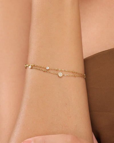 Glamon Liora Crystal Gold Bracelet for Women – Waterproof Gold-Coated Stainless Steel Double Chain Bracelet, Luxury Gift for Her