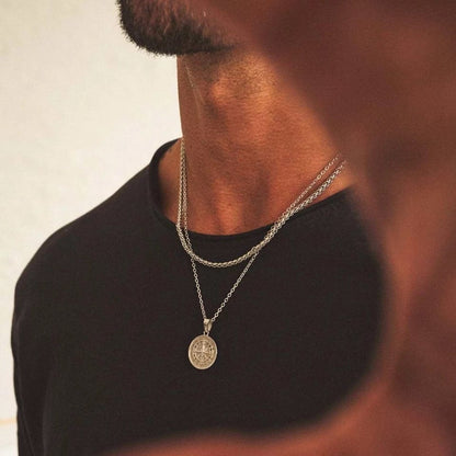 Glamon Compass Necklaces for Men 24K Gold Plated Stainless Steel pendant chain Necklace for Boys Jewellery