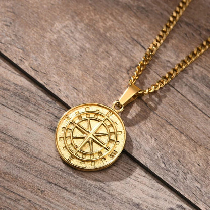 Glamon Compass Necklaces for Men 24K Gold Plated Stainless Steel pendant chain Necklace for Boys Jewellery