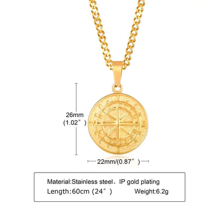 Glamon Compass Necklaces for Men 24K Gold Plated Stainless Steel pendant chain Necklace for Boys Jewellery