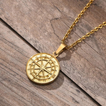 Glamon Compass Necklaces for Men 24K Gold Plated Stainless Steel pendant chain Necklace for Boys Jewellery