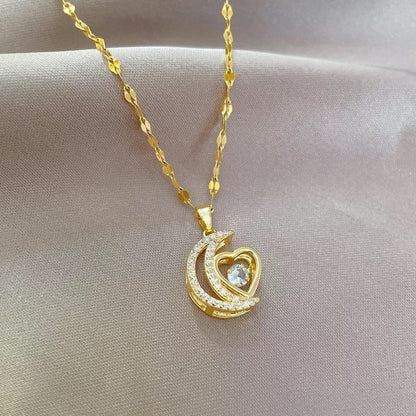 Glamon Moon Heart Pendant Necklace For Girls