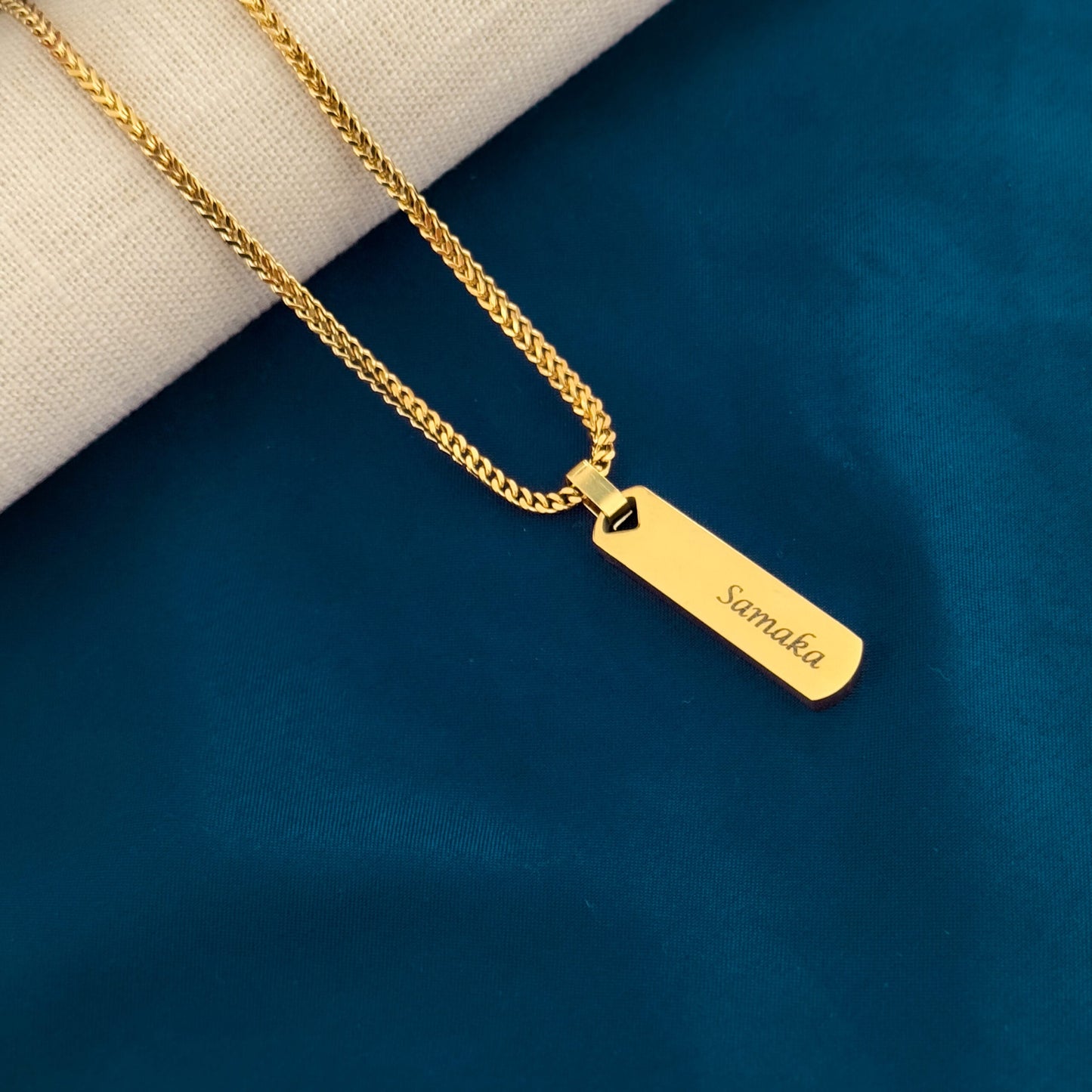 Glamon Customized Name Necklace - Diamond Cut Franco Chain and Name Pendant -GOLD