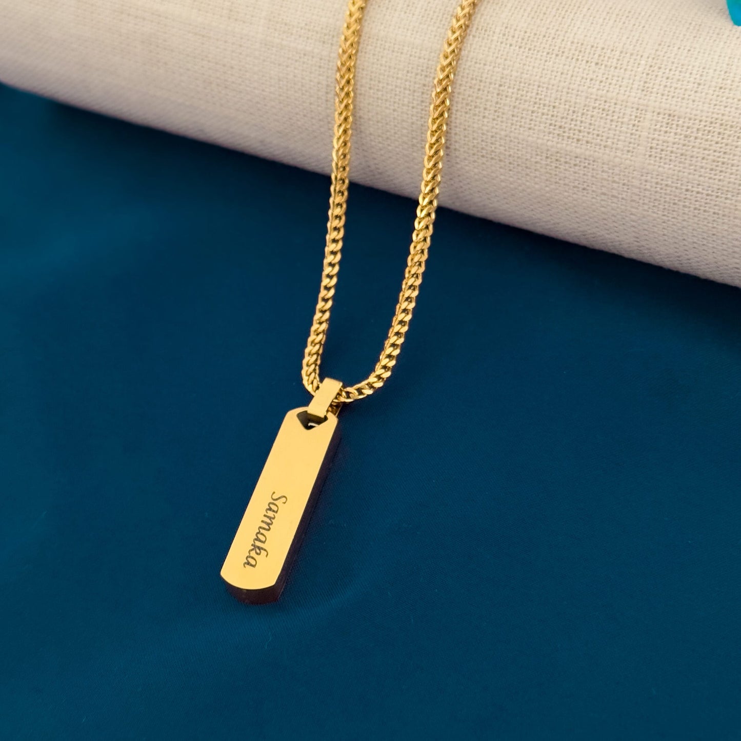 Glamon Customized Name Necklace - Diamond Cut Franco Chain and Name Pendant -GOLD