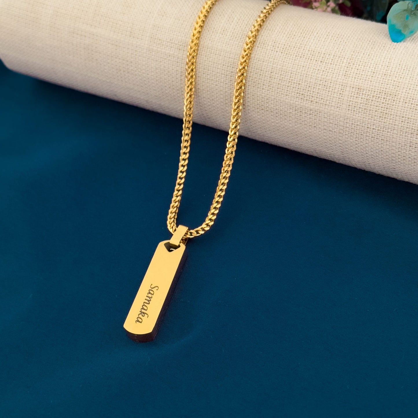 Glamon Customized Name Necklace - Diamond Cut Franco Chain and Name Pendant -GOLD