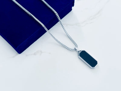 Glamon High Quality Black Box Pendant With Franco Chain Necklace - SILVER - Never Fade - Gift For Boy