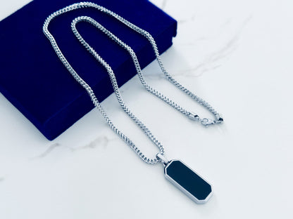 Glamon High Quality Black Box Pendant With Franco Chain Necklace - SILVER - Never Fade - Gift For Boy