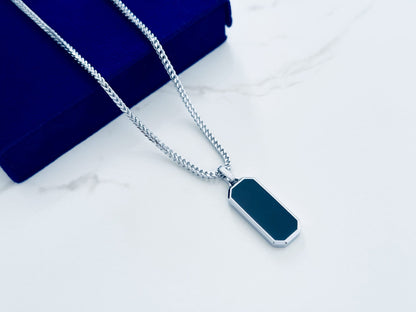 Glamon High Quality Black Box Pendant With Franco Chain Necklace - SILVER - Never Fade - Gift For Boy