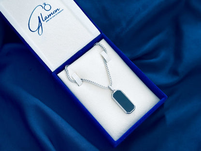 Glamon High Quality Black Box Pendant With Franco Chain Necklace - SILVER - Never Fade - Gift For Boy