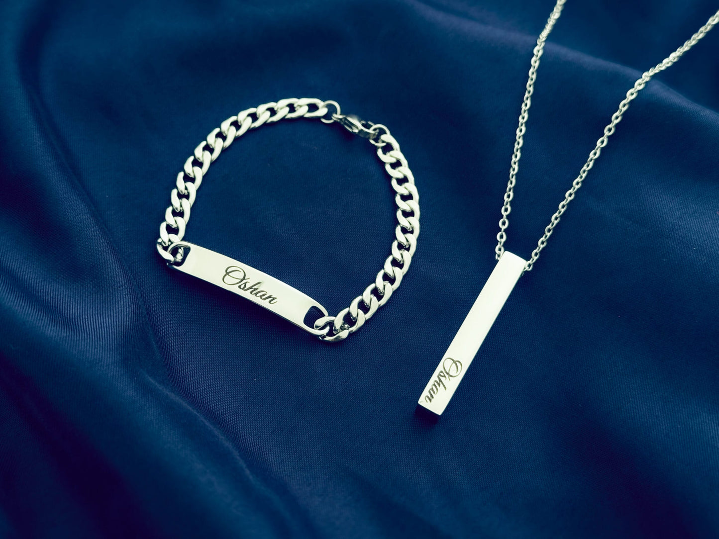 Bundle Offer-Customized Name Bracelet and Necklace For Men-With Gift Box-SILVER