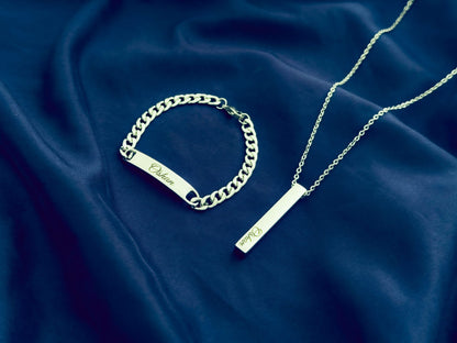 Bundle Offer-Customized Name Bracelet and Necklace For Men-With Gift Box-SILVER