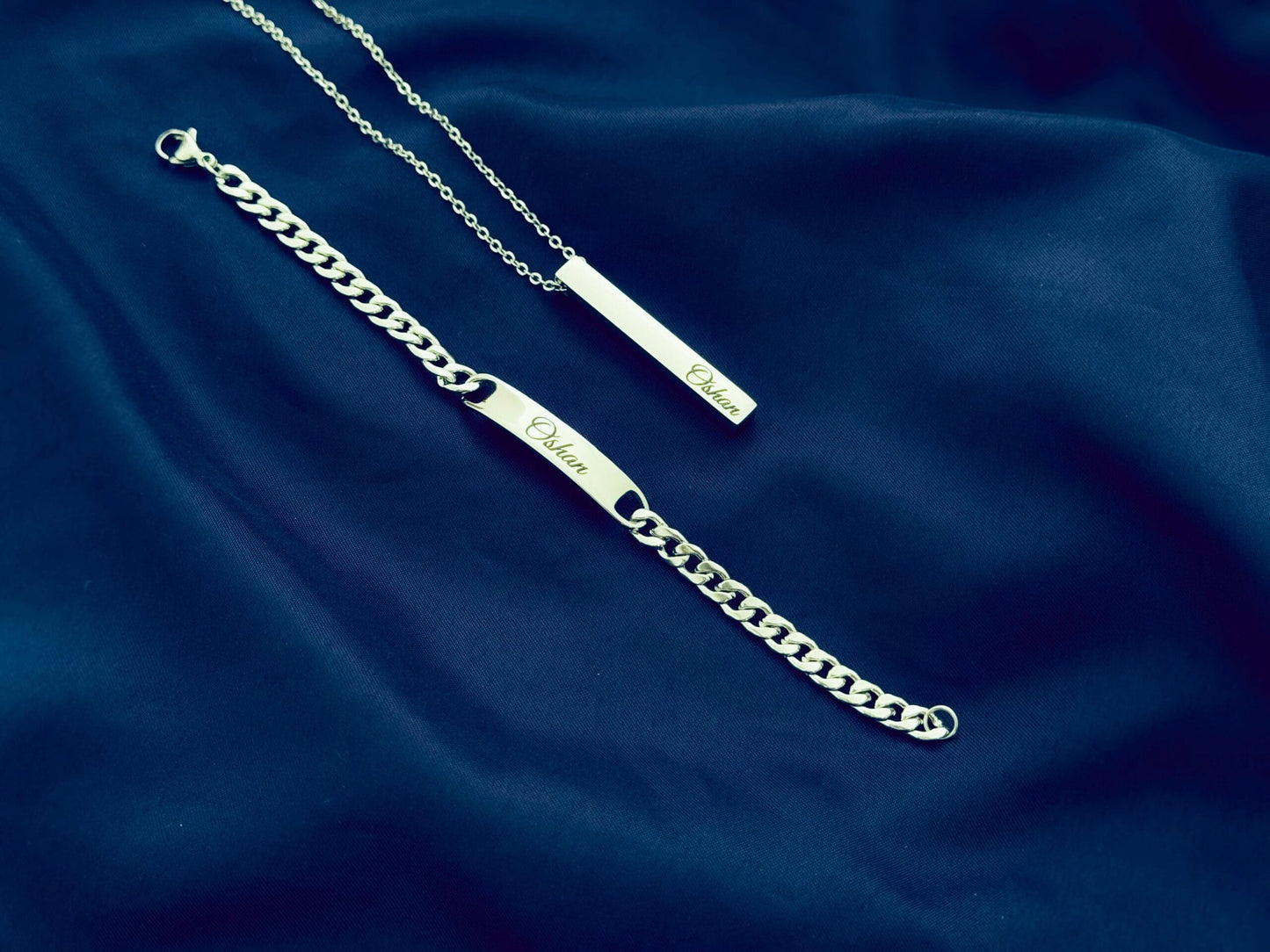 Bundle Offer-Customized Name Bracelet and Necklace For Men-With Gift Box-SILVER