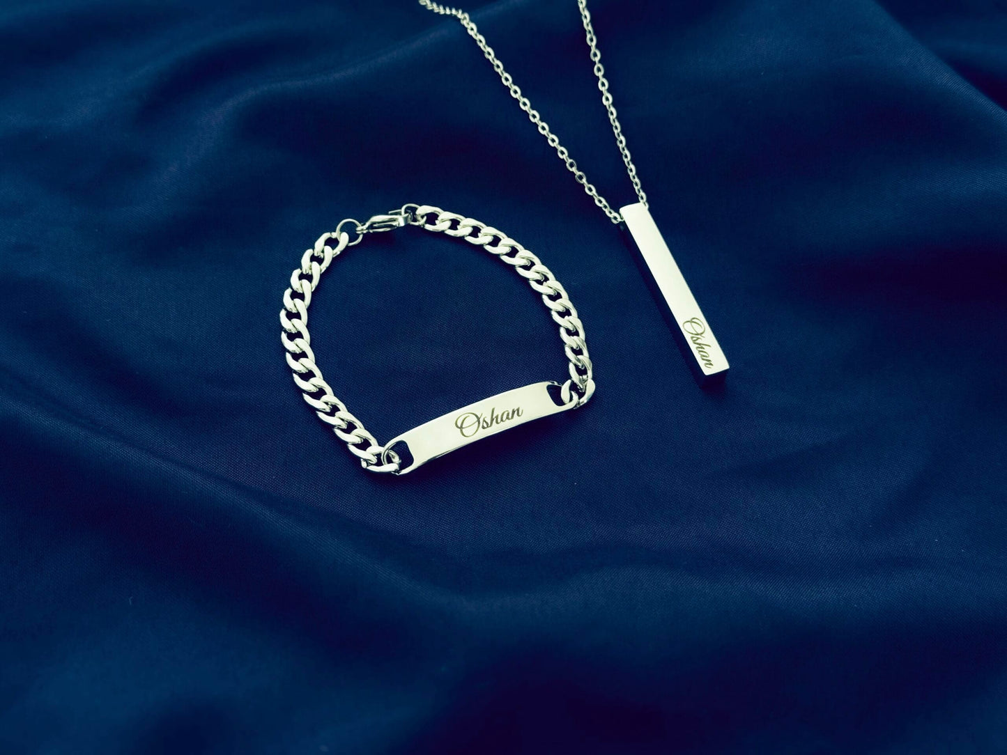 Bundle Offer-Customized Name Bracelet and Necklace For Men-With Gift Box-SILVER