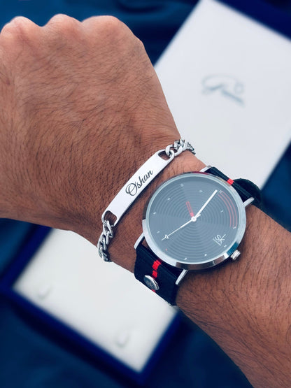 Bundle Offer-Customized Name Bracelet and Necklace For Men-With Gift Box-SILVER