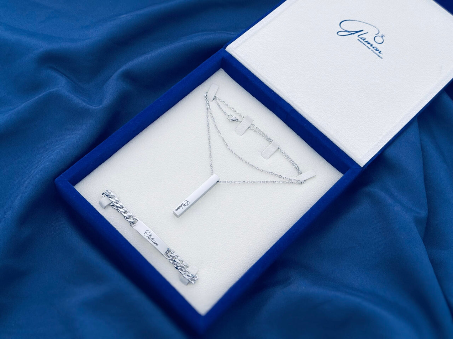 Bundle Offer-Customized Name Bracelet and Necklace For Men-With Gift Box-SILVER