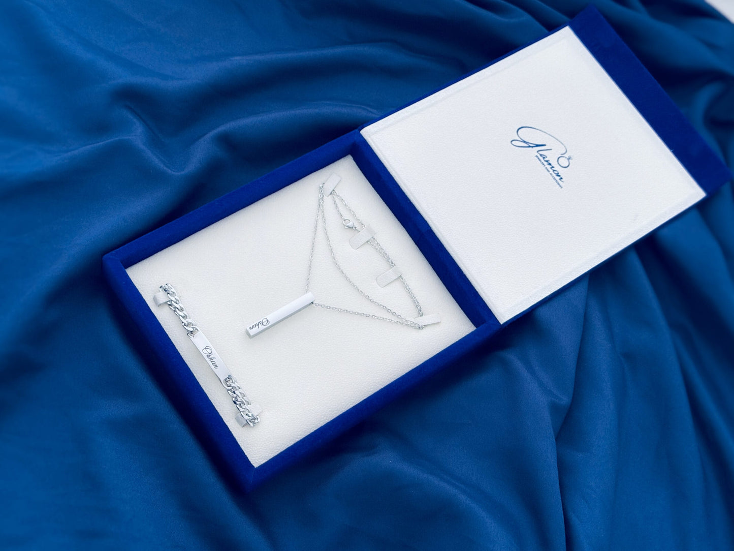 Bundle Offer-Customized Name Bracelet and Necklace For Men-With Gift Box-SILVER
