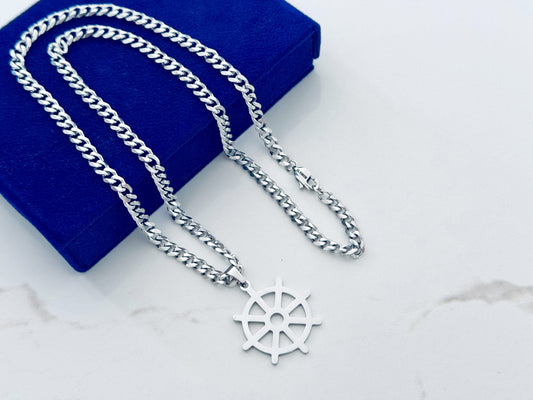 Glamon Darma Chakra Pendant With Cuban Link Chain Necklace For Men - High Quality